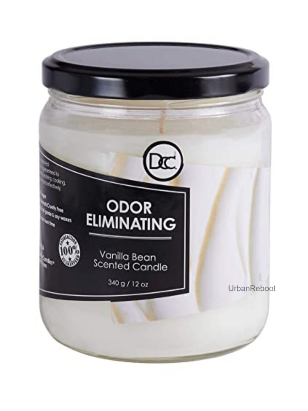 Vanilla Scented Odor Eliminating Candle 80 Hour Burn Soy Blend